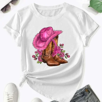 Printed Cowgirl Boots T-Shirt with Crew Neckline - Image 3
