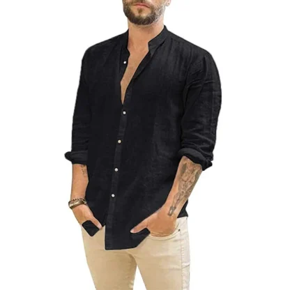 Men's Long Sleeve Shirt with Solid Color - Image 5