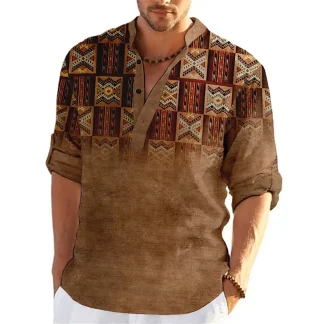 Henley Neckline Shirt with Tribal Pattern