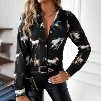 V-neckline Shirt with Horse Print