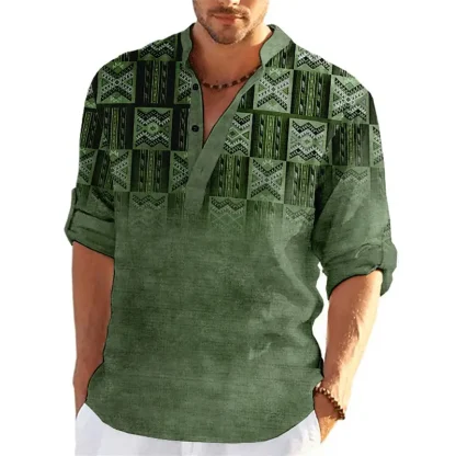 Henley Neckline Shirt with Tribal Pattern - Image 3