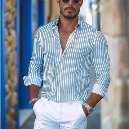 Vertical Striped Formal Shirt with Collar - Image 4