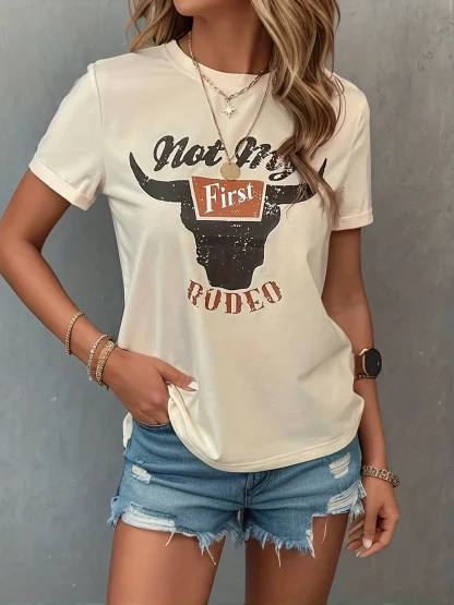 Retro T-Shirt with Bull Print Design - Image 2