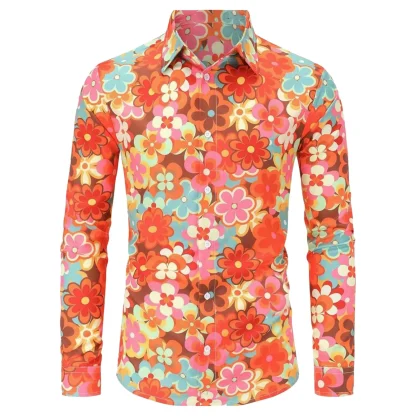 Retro Long Sleeve Shirt with Floral Print