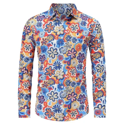 Retro Long Sleeve Shirt with Floral Print - Image 2