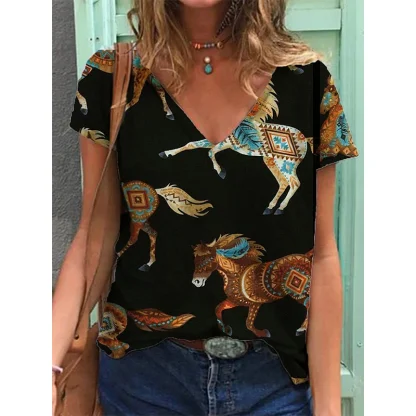 V-neck Shirts with Traditonal Print - Image 2