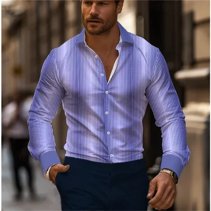 Vertical Striped Formal Shirt with Collar - Image 2