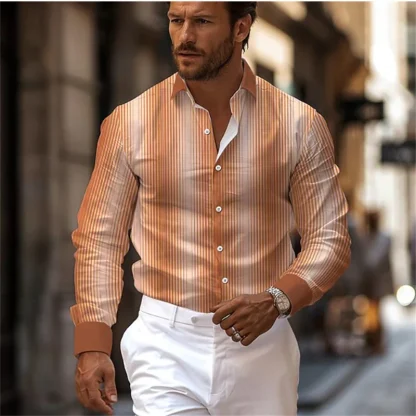 Vertical Striped Formal Shirt with Collar - Image 3