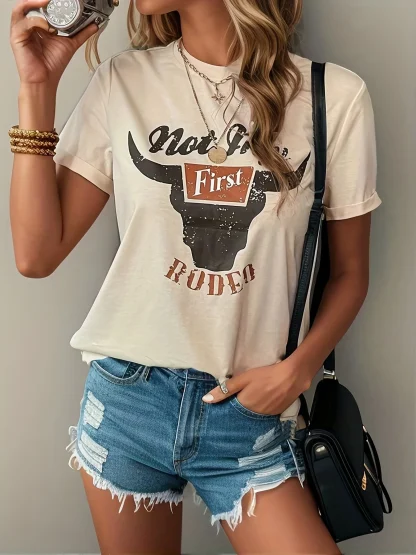 Retro T-Shirt with Bull Print Design