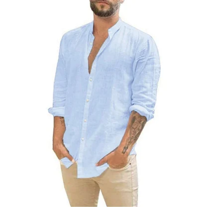 Men's Long Sleeve Shirt with Solid Color - Image 4