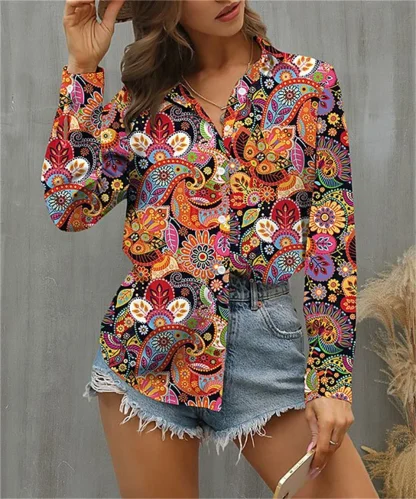 Long Sleeve Shirt with Vibrant Paisley Print